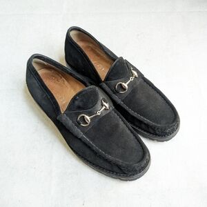 Gucci Horsebit Loafers Black Suede Men 9.5 D Leather Snaffle Slip Ons